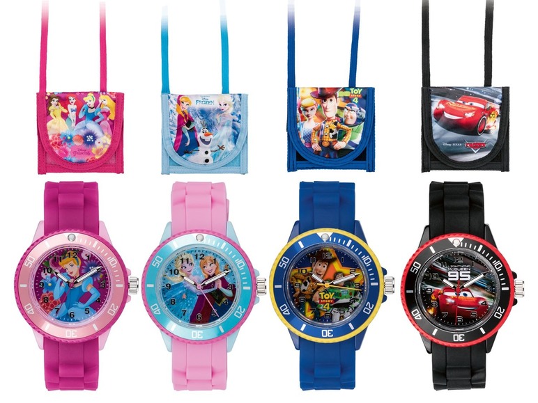 Gehe zu Vollbildansicht: Kinder Armbanduhr, mit passendem Brustbeutel, Toy Story 4, Princess, Cars oder Frozen - Bild 1