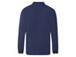 Ein dunkelblaues Langarm-Poloshirt mit gelben Details.