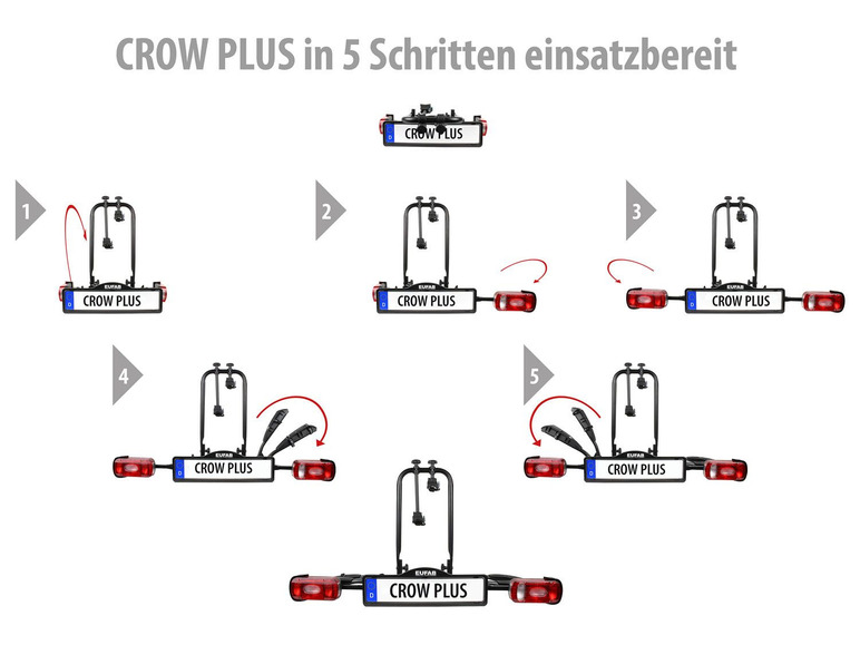 Gehe zu Vollbildansicht: EUFAB Heckträger »Crow Plus«, für 2 Räder, Abklappmechanismus, abschließbar, erweiterbar - Bild 9