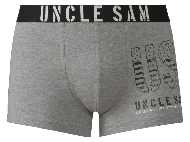 Graue Boxershorts von Uncle Sam mit amerikanischer Flagge.