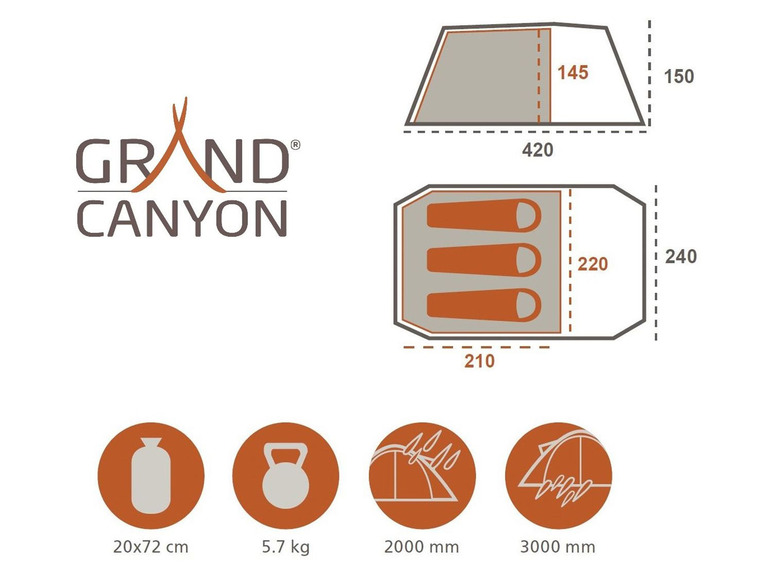 Gehe zu Vollbildansicht: Grand Canyon Zelt »Robson 3«, für 3 Personen, Tunnelkonstruktion, Camping - Bild 5