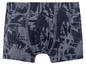 Graue Boxershorts mit einem schwarzen, abstrakten Muster.