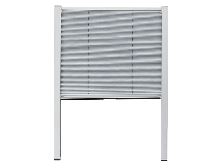 Ein weißer Plissee-Vorhang mit Aluminiumrahmen.