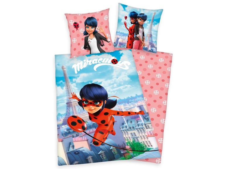 Miraculous Ladybug Bettwäsche mit rosafarbenen Punkten.