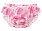 Rosa Babyhose mit Palmblatt-Print und Rüschen.