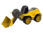 Ein gelber Spielzeugtraktor mit Schaufel und Arm.
