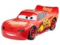 Ein rotes Spielzeug-Rennwagen von Lightning McQueen mit Rusteze-Sponsoring.