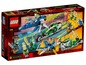 LEGO Ninjago Set mit einem blauen Jet und einem grünen Motorrad.