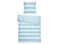 Blau-weiß gestreiftes Bettbezug-Set.