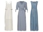 Drei lange Sommerkleider: ein weißes, ein gestreiftes und ein Jeanskleid.