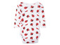 Ein weißer Baby-Body mit roten Marienkäfern.