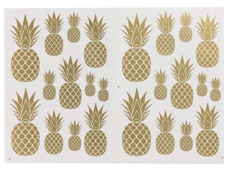 Eine Bogen mit goldenen Ananas-Aufklebern in verschiedenen Größen.