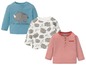 Drei Baby-T-Shirts mit Nashörnern und Streifen.