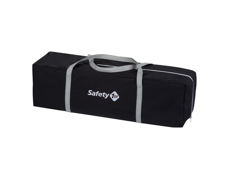 Schwarze Aufbewahrungstasche mit grauen Griffen von Safety 1st.