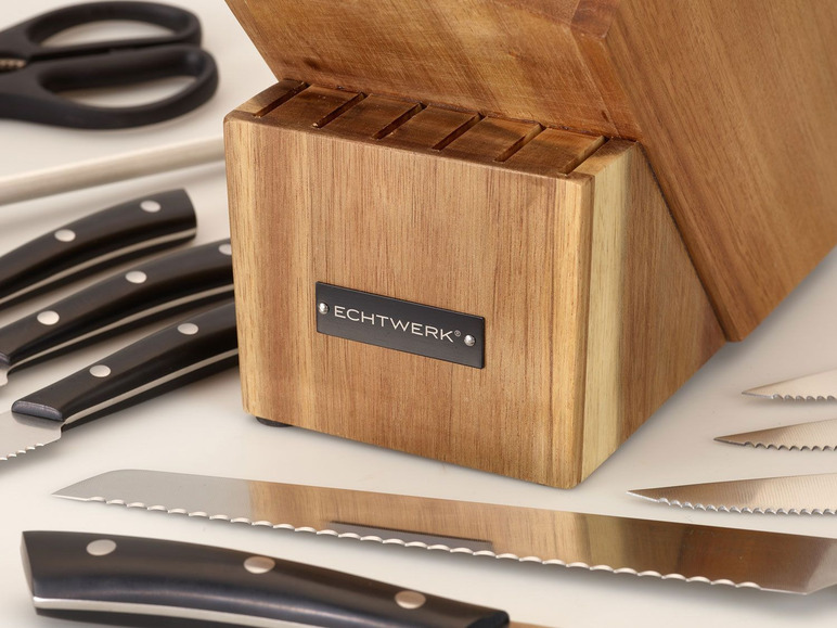 Gehe zu Vollbildansicht: ECHTWERK Messersblock Set "Premium" aus Akazienholz mit rutschemmenden Gummifüßen, Messer aus Klingenstahl - Bild 3