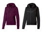 Zwei sportliche Hoodies mit Reißverschluss, einer in Lila und einer in Schwarz.