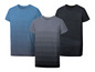 Drei Sport-Shirts mit gestreiften Farbverläufen.