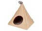 Ein pyramidenförmiges Katzenhaus aus Jute.