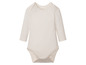Weißer Baby-Body mit langen Ärmeln.