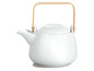 Weiße Porzellan-Teekanne mit Holzgriff