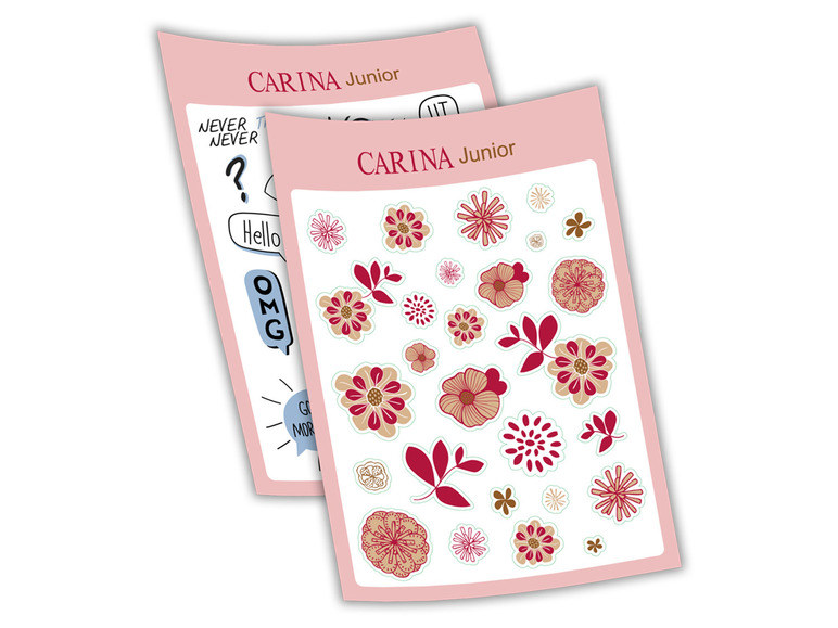 Stickerbogen mit Blumen und Text für Kinder von Carina Junior.