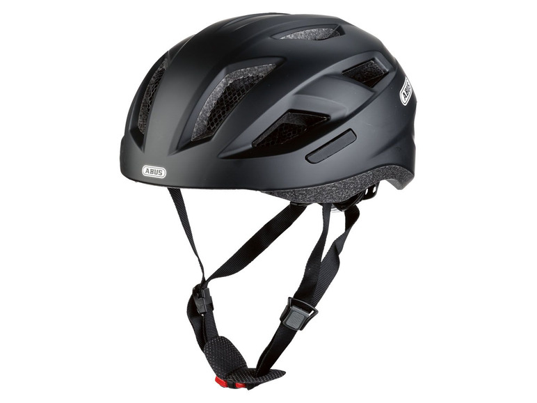 Ein schwarzer Abus Fahrradhelm.