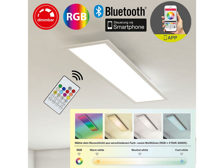 Gehe zu Vollbildansicht: Briloner RGB LED Decken-Panel, inkl. Fernbedienung und App Steuerung, dimmbar, Farbtemperatursteuerung - Bild 3