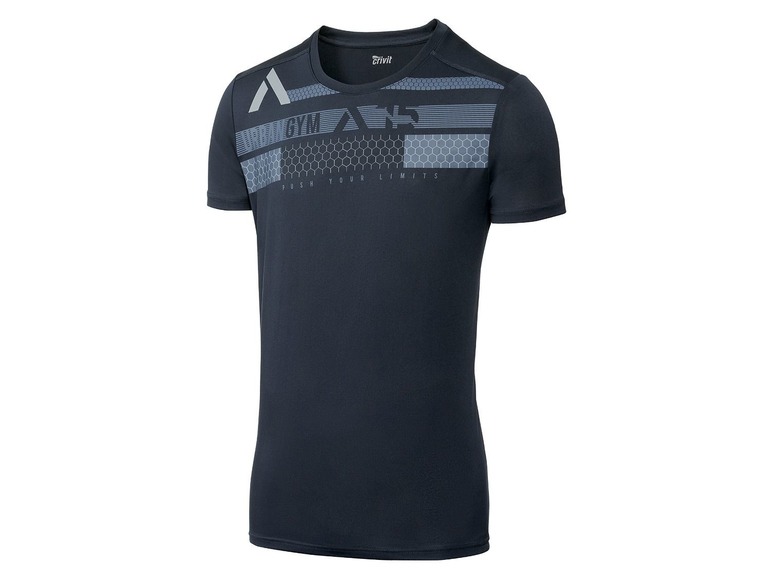 Ein dunkelblaues Crivit T-Shirt mit Gym-Aufdruck.