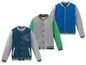 Drei Popperl Varsity-Jacken in verschiedenen Farben und Details.