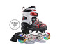 Schwarze Inline-Skates mit roten Details und LED-Rädern.