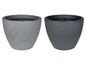 Zwei runde Blumentöpfe in Grau und Dunkelgrau.