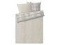 Beige gestreiftes Bettbezug-Set mit kariertem Kissenbezug.