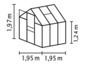 Ein Diagramm eines Gewächshauses mit Maßen.