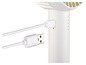 Ein weißer tragbarer Ventilator mit einem USB-Kabel.