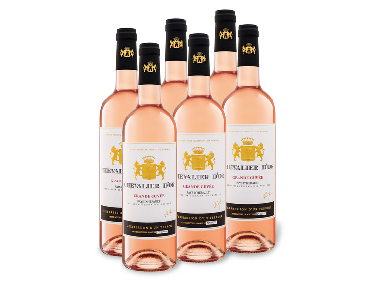 Gehe zu Vollbildansicht: 6 x 0,75-l-Flasche Weinpaket Chevalier d'Or Pays d'Hérault rosé IGP trocken, Roséwein - Bild 1