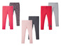 Sechs Leggings für Mädchen, darunter ein Paar mit Katzendruck.