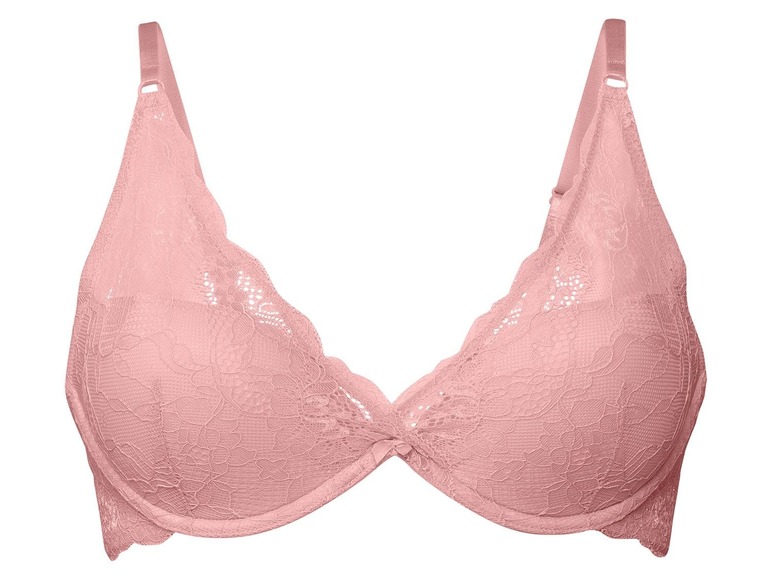Ein rosafarbener BH mit Spitze.