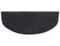 Eine schwarze, halbkreisförmige Fußmatte mit schwarzem Rand.
