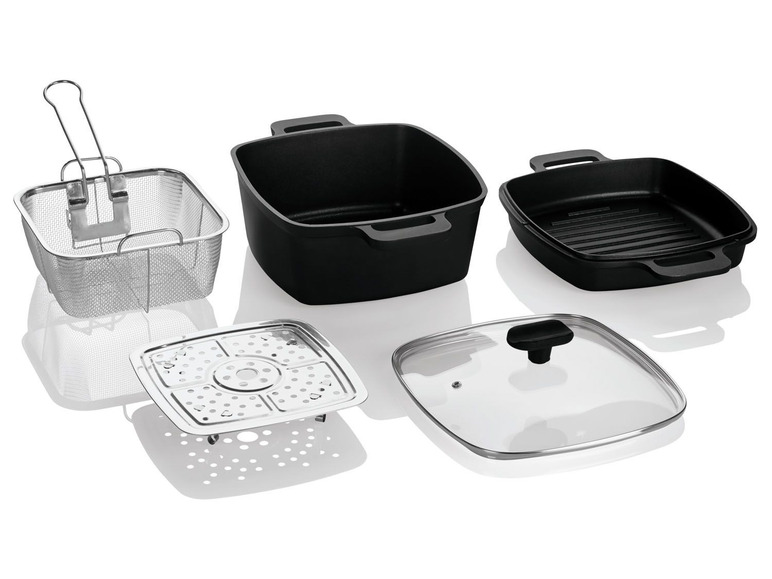 Gehe zu Vollbildansicht: ERNESTO® Topf-Set, 5-teilig, mit Grillpfanne, Frittierkorb, Dünsteinsatz, Glasdeckel - Bild 7