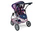 Ein blauer Kinderwagen mit rosafarbenen Sternen für Puppen.