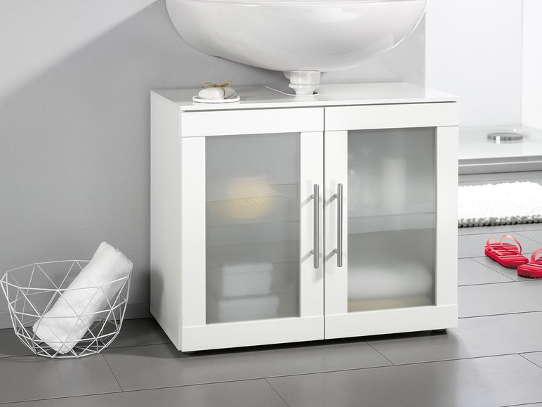 Gehe zu Vollbildansicht: LIVARNO LIVING® Waschbeckenunterschrank, mit satinierten Glastüren, Siphonausschnitt - Bild 2