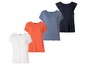 Vier T-Shirts mit kurzen Ärmeln, zwei mit Spitzendetails.