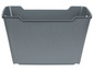 Ein grauer Plastik-Aufbewahrungskorb mit gewebter Textur.