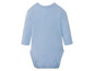 Ein hellblauer Baby-Body mit langen Ärmeln.