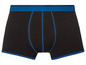 Schwarze Boxershorts mit blauem Bund.