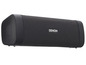 Ein schwarzer tragbarer Bluetooth-Lautsprecher von Denon.