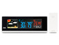 Ein digitales Thermometer und eine Uhr mit Wettervorhersage, Außen- und Innentemperatur sowie Luftfeuchtigkeit.