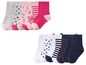 Ein Set mit 10 Socken für Mädchen mit Herz-, Streifen- und Punkte-Mustern.