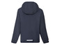 Eine dunkelblaue Windjacke mit Kapuze.
