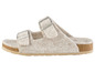 Beige Woll-Sandalen mit Schnallen und Korksohle.